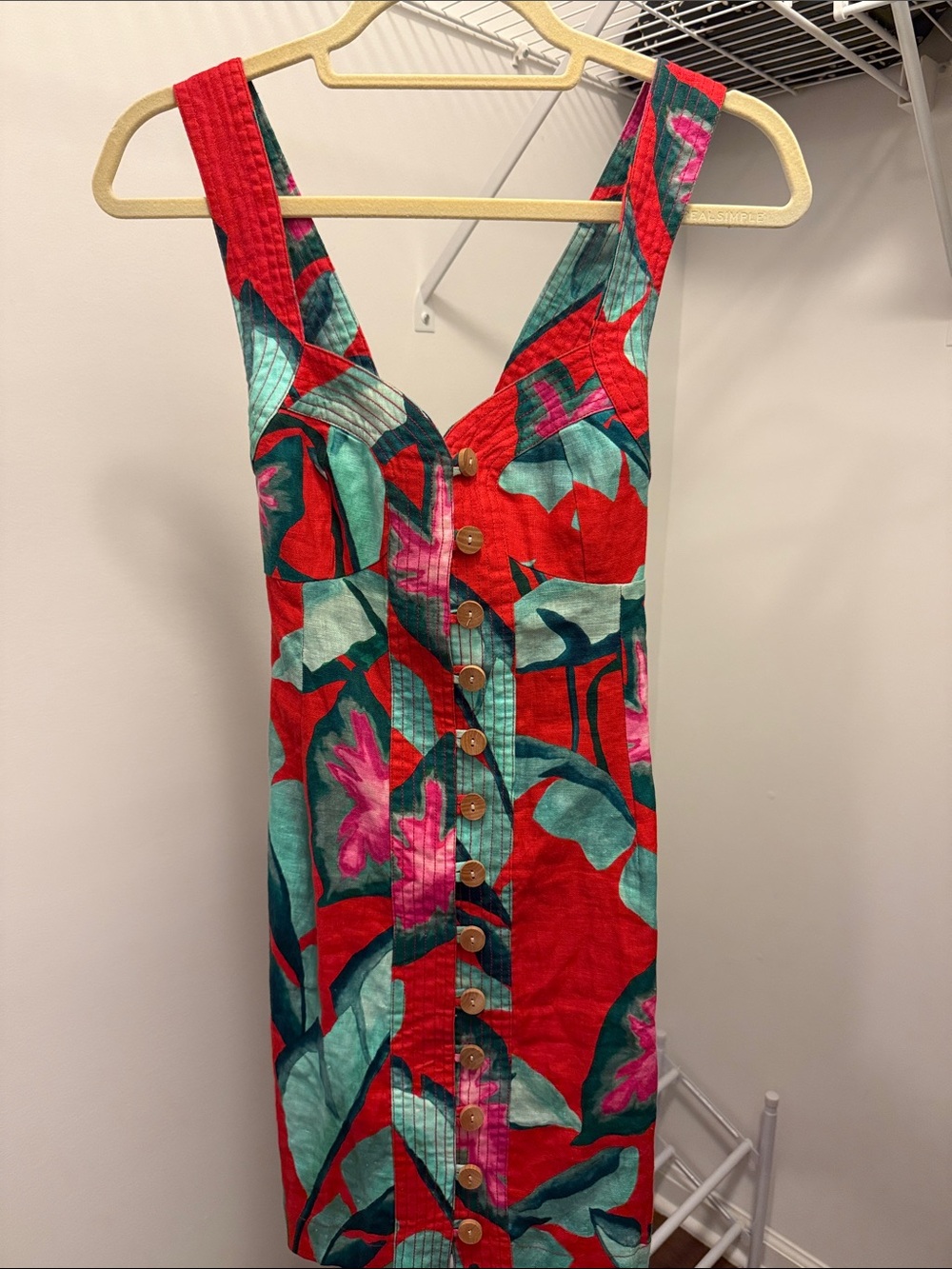 FARM Rio Red Tropical-Print Button-Front Mini Dress